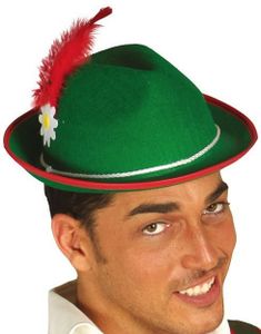 Grønn Oktoberfesthatt med Blomst, Bånd og Fjær