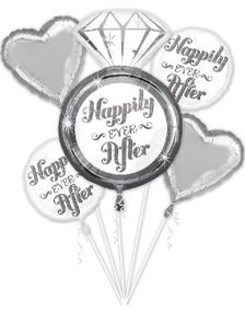 Happily Ever After - Sølvfarvet Ballonbuket med 5 Folieballoner