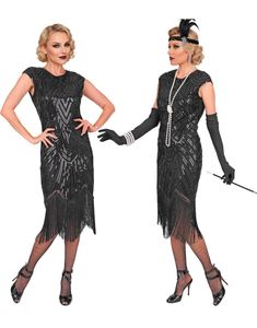 Roaring 20's Gatsby Flapper - Luksus Svart Flapperkjole til Dame
