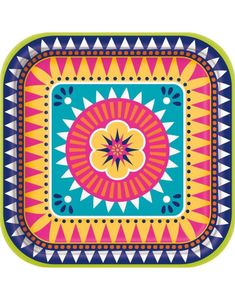 10 stk Firkantede Tallerkener med Bohemsk/Meksikansk Tema 22 cm - Boho Fiesta