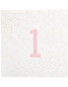 16 stk Hvite og Rosa 1 Års Servietter 33x33 cm
