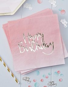 20 stk. Happy Birthday Servietter med Folieret Tekst 33x33 cm - Bland og Miks