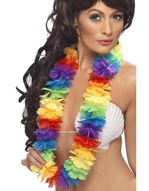 Hawaiikrans i Regnbuens Farver med Store Flotte Blomster