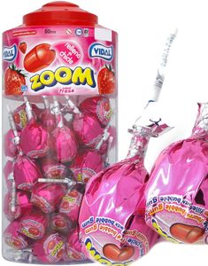 50 stk Vidal Zoom Lollipops / Store Kærligheder med Jordbærsmag og Tyggegummi-Kerne