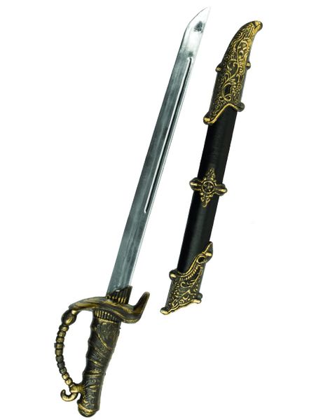 Sort og Guldfarvet Piratsværd med Skede 51 cm