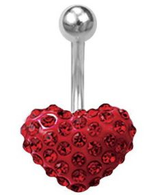 Hjerteformet Navlepiercing med Sten - Rød