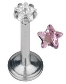 Labret Piercing med Stjerneformet Rosa Sten