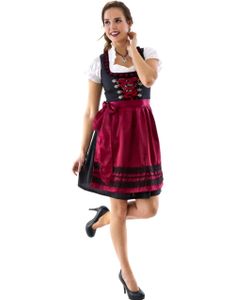 Deluxe Svart og Burgunder Oktoberfestkjole med Forkle