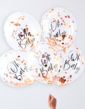 5 stk 30 cm - Gjennomsiktige Ballonger med Rose Gullfarget Konfetti - Twinkle Twinkle