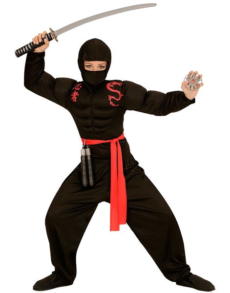Sort Ninja Børnekostume med Muskeldragt