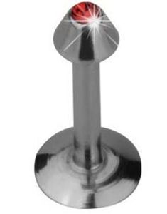 Labret Piercing med Spike Kugle og Rød Sten