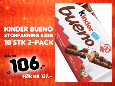 10 stk 2-Pack Kinder Bueno Chokolade - STORPAKNING 430g