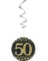 6 stk 50-Års Bursdag Svart og Gullfarget Holografiske Swirls