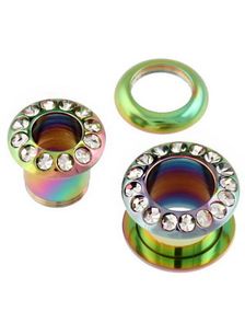 Multi farvet Piercing Tunnel med Sten