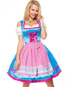 Blå Oktoberfest Dirndl Korsetkjole i Luksuskvalitet med Forklæde