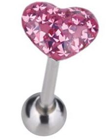 Tungepiercing med Hjerteformet Rosa Topkugle & Sten