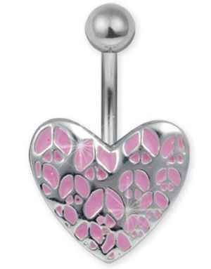 Navlepiercing i Stål med Rosa Fredstegn