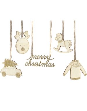 10 stk Tags i Treverk med 5 Forskjellige Juledesign