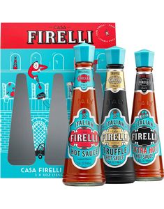 Casa Firelli Italian Hotsauce Variety Pack - 3 Forskellige Smagfulde Stærke Saucer i Gavepakke 444 ml (Italien)