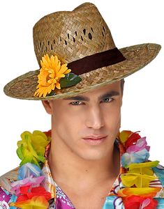 Beige Stråhat med Gul Blomst