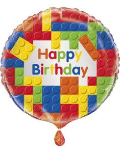 "Happy Birthday" Folieballong med Byggeklossetema 45,7 cm - Building Blocks Birthday