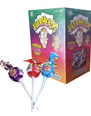 100 stk Warheads Super Sour Lollipops - Kjempesure Kjærligheter med Tyggegummikjerne 1,7 kg