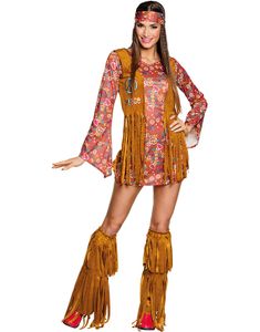 Brunt Hippiekostume til Dame med Frynser