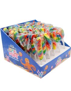 48 stk Candy Realms Twist and Swirl Pops - Regnbuefargede Assorterte Spiral-, Runde- og Skrueformede Kjærligheter på Pinne - Hel Eske 816 gram