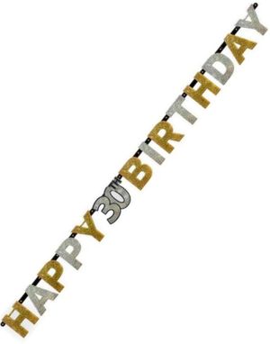 Holografisk Gull of Sølvfarget Happy 30th Birthday Banner