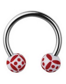 Øjenbrynspiercing Round with Dice - White/Red - 1.2 x 10 mm