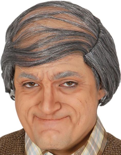 Grå Hentehår Baldcap med Paryk