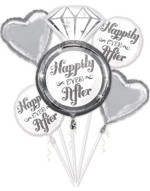 Happily Ever After - Sølvfarvet Ballonbuket med 5 Folieballoner