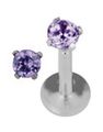 Rund Diamant - Labret Piercing med Lilla Sten