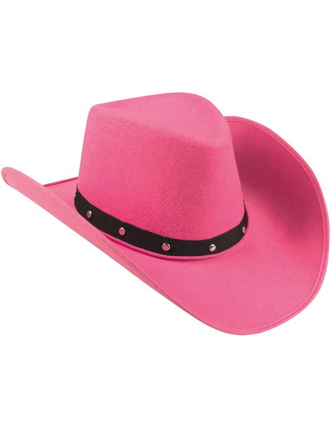 Rosa Cowboyhat med Sort Bånd og Nitter