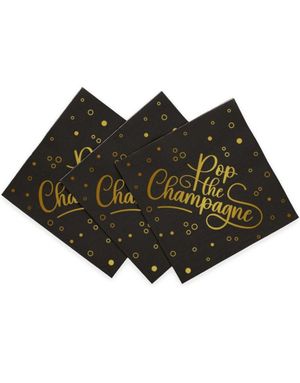 20 st Pop the Champagne - Sorte Servietter 33x33cm