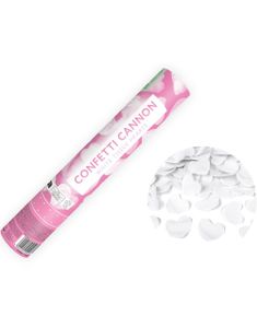 Konfettikanon med Hvite Papir Hjerter 28 cm