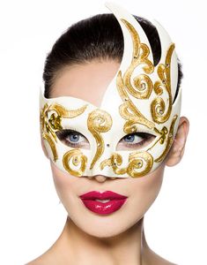 Venetian Lady - Cremehvid/Beige Luksus Maskerade Maske