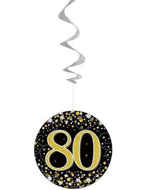 6 stk 80-Års Fødselsdag Sort og Guld Holografiske Swirls