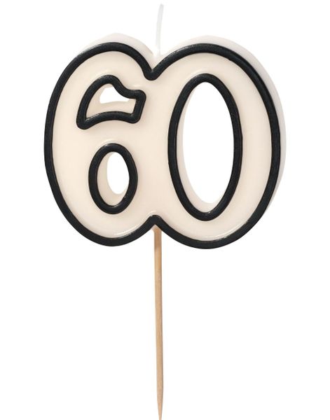 60 År - Hvit og Svart Bursdagslys 5.5 cm