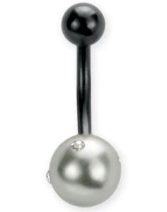 Sort Navlepiercing med Grå Perle & Sten