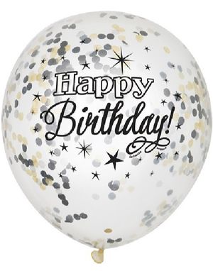 6 stk 30 cm Happy Birthday Sorte Konfettiballoner