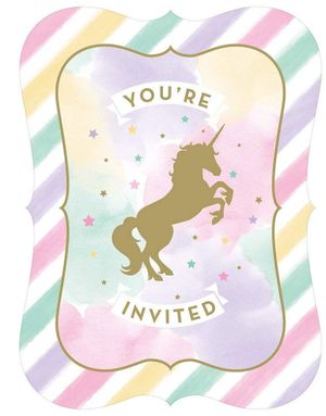 8 stk Invitationer - Golden Unicorn