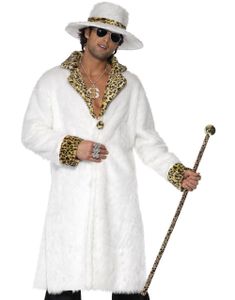 Hvidt Pimpkostume med Leopardmønster til Mand - Medium