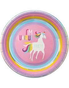 8 stk Im Unique Papptallerkener 23 cm - Enhjørning og Holografisk Print