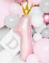 Lys Rosa "1" Folieballong med Krone
