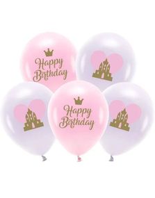 5 stk Rosa Dronning Bursdagsballonger - Happy Birthday 33 cm
