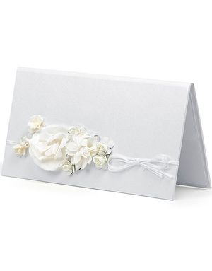 Hvidt Pengekort Pyntet med Blomster og Bånd