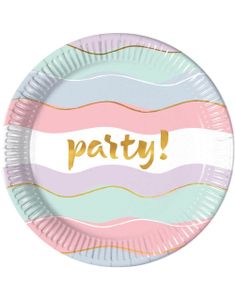 8 stk Pastelfarvede Party Paptallerkner 23 cm