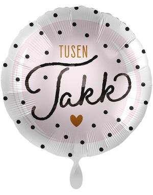 Rund Prikket Folieballon - Tusen Takk 43 cm