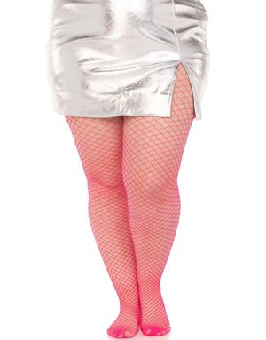 Plus size fiskenett strømpebukse - Rosa